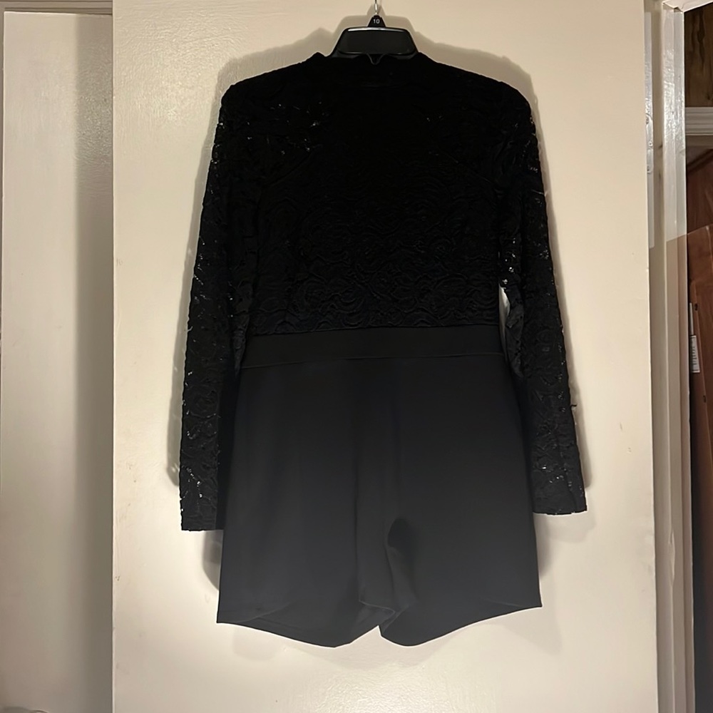 Black lace jumpsuit/ Romper top lace bottom cotton shorts